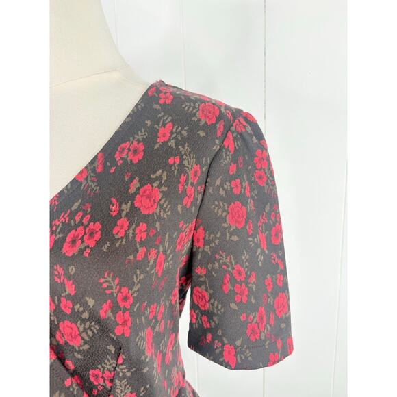 Anthro Meadow & Rue Heartland Floral Faux Wrap Peplum Top Size XS Black Red - Picture 8 of 12